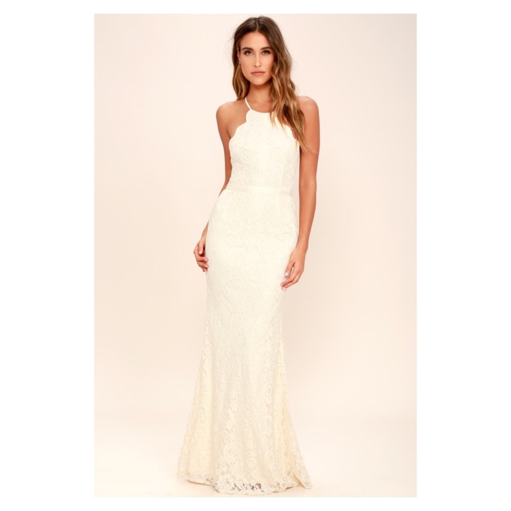 Zenith Cream Lace Maxi Dress (Lulus)